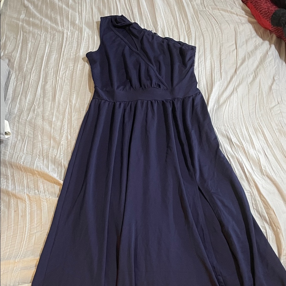 Chic One-Shoulder Navy Dress